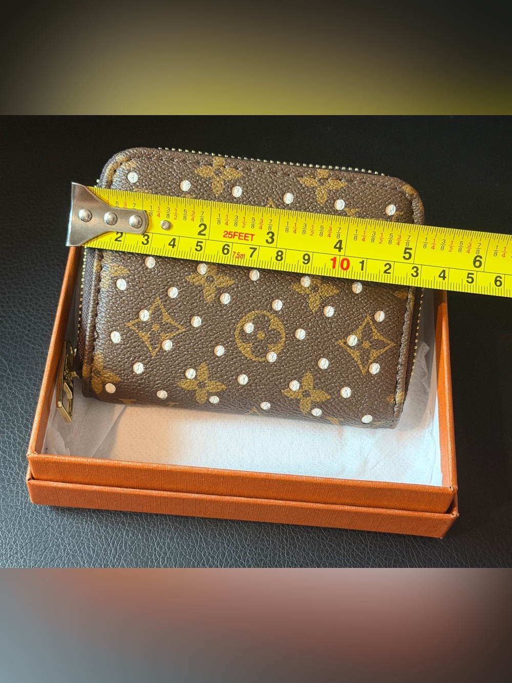 Brown Monogram Half Wallet with White Polka Dots
